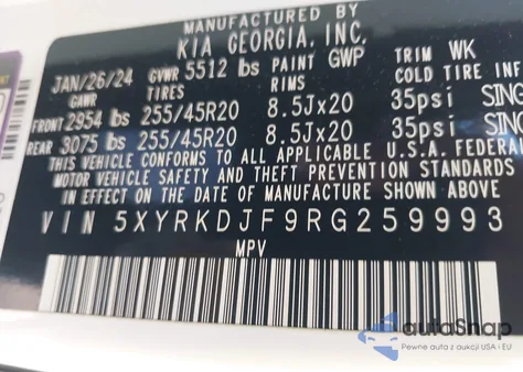 2024 Kia Sorento X-Line Sx from USA, damaged, VIN 5XYRKDJF9RG259993